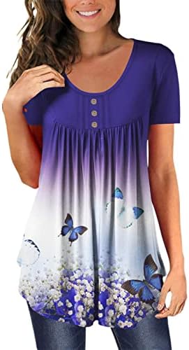 כיכר צוואר חולצות לנשים חולצות שרוולים יומי קל משקל טרנדי מזדמן בתוספת גודל קיץ מודפס