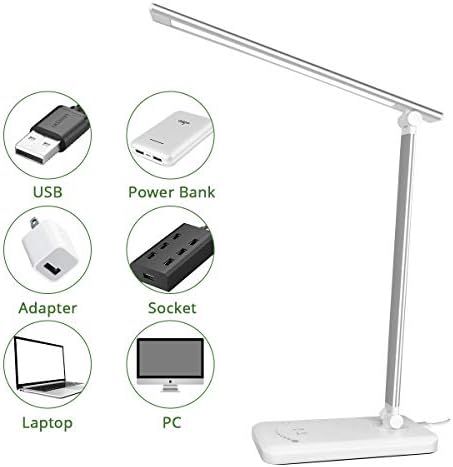Meileyii LED Touch Control Lable שולחן עם יציאת טעינה USB, מנורת טבלת בקרת מגע מתכווננת עם 5 מצבי תאורה ו -5 רמות בהירות, כיבוי אוטומטי