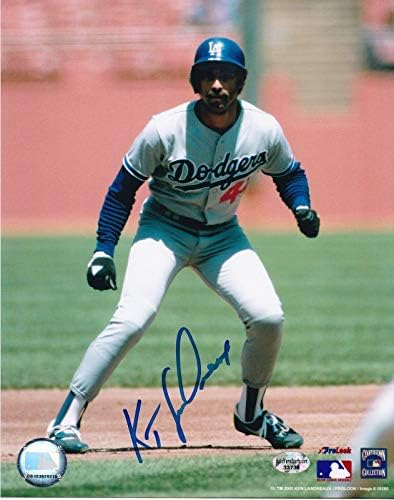 קן Landreaux Los Angeles Dodgers Action חתום 8x10 - תמונות MLB עם חתימה