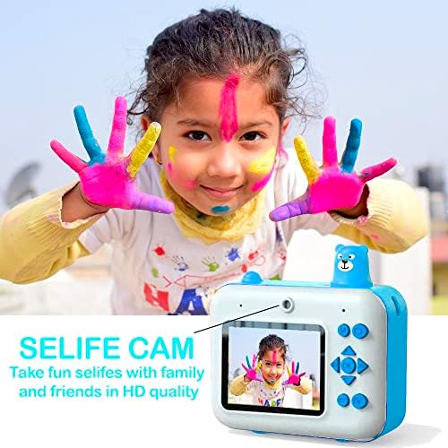 מצלמת הדפסה מיידית של אקובר 1080 אינץ 'לילדים, עם מצלמת סלפי, מצלמת וידאו דיגיטלית אפס דיו עם 2 גלילי נייר הדפסה, 32 ג' יגה-בייט למתנות