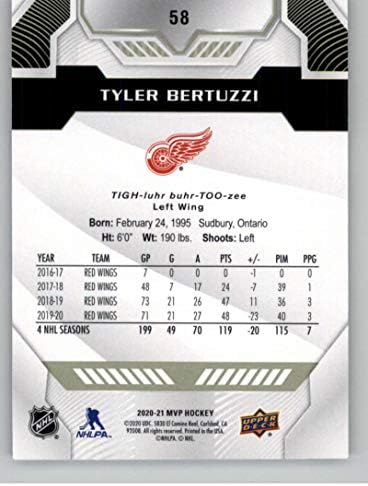 2020-21 סיפון עליון MVP 58 טיילר ברטוצי דטרויט כנפיים אדומות NHL כרטיס מסחר בהוקי