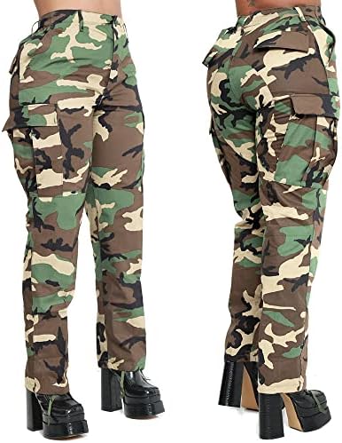 מכנסי מטען מגדולים לנשים Vakkest מכנסיים מכנסיים מכנסי טרנימה אימון מכנסי טרנימה הסוואה עייפות צבא עם כיסים