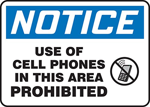 Accuform MRFQ804VA שלט אלומיניום, אגדה הודעה על שימוש בטלפונים סלולריים באזור זה אסור, 10 רוחב אורך x 14, כחול/שחור על לבן