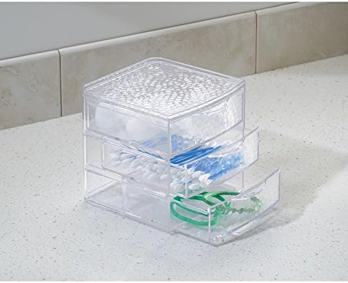 Idesign Plastic Plastic מחולק 3 מגירות יהירות ומשטחי השיש, אוסף הגשם-4.5 x 4.5 x 5.4 , ברור