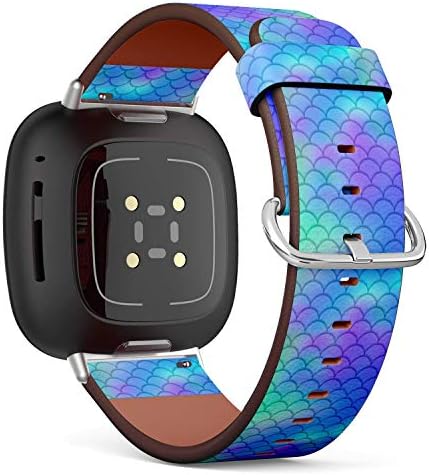 פס שעון עור חלופי Q, תואם ל- Fitbit Versa 3/4 ו- Fitbit Sense/Sense 2 - דפוס סולם בת ים כחול שיפוע כחול