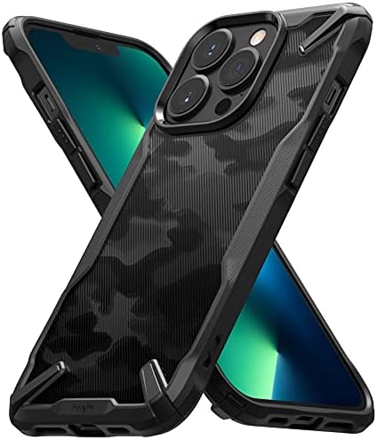 Ringke Fusion -X תואם לאייפון 13 Pro Max Case, עיצוב הסוואה גב קשה חובה כבד אטום הלם מתקדם מגן מתקדם מכסה טלפון פגוש TPU - CAMO שחור