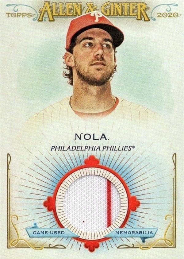 Aaron Nola Player Worked Jersey Patch Card Baseball Card 2020 Topps Allen & Ginter FSRBAN Pinstripe - משחק MLB משומש גופיות