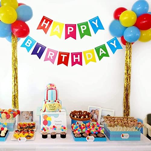 יום הולדת שמח באנר עם עוגת טופר, קשת יום הולדת באנר, צבעוני מעגל נייר זר עם צבעוני משולש דגלי יום הולדת ספקי צד, יום הולדת שמח קישוטים