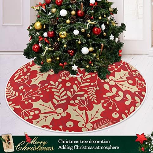 Oarencol חג המולד הולי ברי עץ חג המולד חצאית עץ חג המולד 36 אינץ 'עלים פרחים אדומים חג המולד לחג חג המולד קישוטי מחצלת עץ