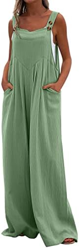 סרבלים רחבים לנשים קלות כותנה פשתן מכנסי רומפר קיץ בוהו רצועת רצועה מתכווננת עם כיסים