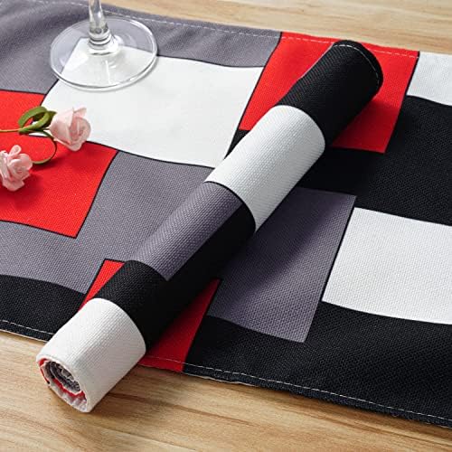 אדום אפור שחור לבן פיקסמטים סטמטים של 4, שולחן מרובע גיאומטרי מחצלות מקום יוטה אטום למים רחיץ אוכל לשטוף לקישוטים למטבח ביתיים