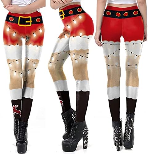 מכנסי פתית שלג של נשים חג המולד ריצה חותלות סנטה פילאטיס נמתח טייץ 'טייץ יוגה מכנסיים רזים חמודים מכנסיים רזים חמודים