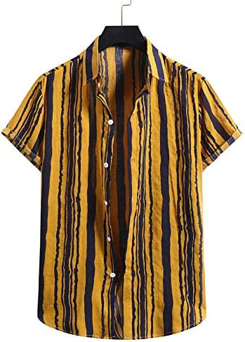 גברים של הוואי חולצה מזדמן צבעוני חמניות הדפסת חולצה כפתורי דש למעלה קצר שרוול טי רופף חולצה