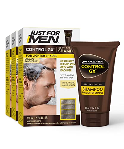רק לגברים שולטים ב- GX אפור שמפו להפחתת גווני שיער בהירים יותר, בלונדינית עד בינונית, צבע שיער הדרגתי, 4 fl oz - חבילה של 3