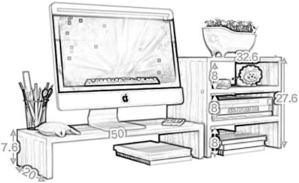 משרד עץ שולחן ארגונית מעמד צג מחשב, במבוק עץ צג משכים מארגן שולחן עם מגירה, עם מקלדת שטח אחסון-אור חום ב