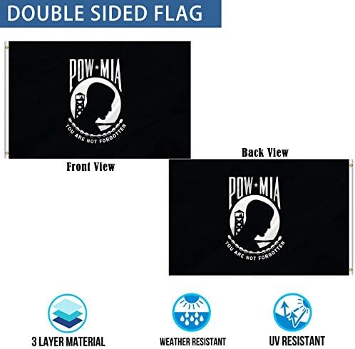Mosprovie Pow Mia Flag 3x5 חיצוני כפול צדדי- חובה כבדה 3 פלי מיה דגלים 2 דו צדדי סופר עמיד 4 שורות כותרת בד קצה תפור עם 2 לריזות פליז