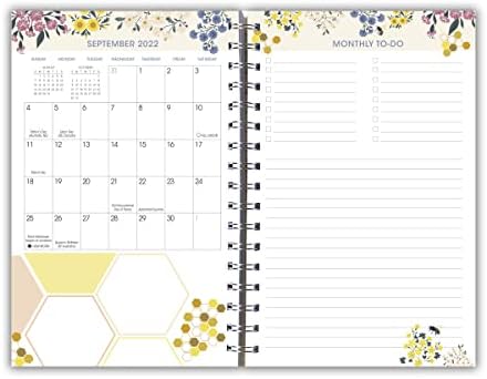 2023 מתכנן שבועי וחודשי לוחית אירוסין 16 חודשים: ספטמבר 2022 - דצמבר 2023, 6 x 9 - דבורים פרחוניות