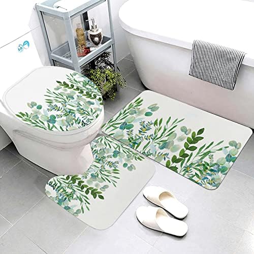 שטיח אמבטיה של באקסורס 3 חלקים לחדר אמבטיה ללא החלקה סט אמבטיה סט שטיח אמבטיה עלים ירוק