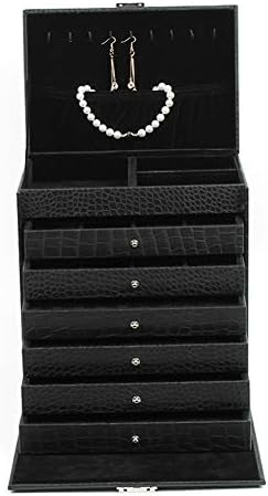 מארגן תכשיטים של טופיל עם 6 מגירות מתנה נשלפת מתנה לנשים ונערות, עור תכשיטים גדול 7 שכבות קופסת תכשיטים גדולה שחור 27.5x19x30 סמ