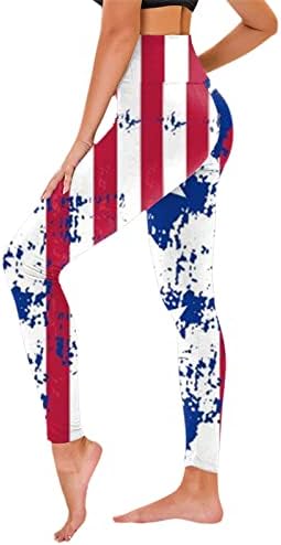 4 ביולי חותלות מותניים גבוהות לנשים דגל אמריקאי המריץ חותלות יוגה אולטרה מוברשות רכות מוברשות מכנסי אימון אלסטיים