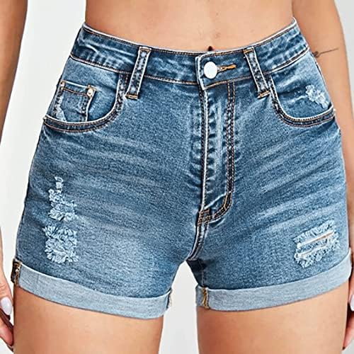 נשים קרע ג 'ינס אופנה גבירותיי כפתור אמצע מותניים מזדמן כיס ג' ינס מכנסיים קצרים מטען קצר מכנסיים טרנינג