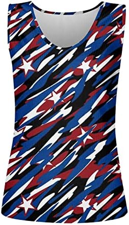 Yijiekai נשים יום עצמאות אמריקה דגל אמריקה הדפס שרוולים ללא שרוולים אופנה אופנה סריגה חולצה סריגה אפוד נשים גופיות לבוש