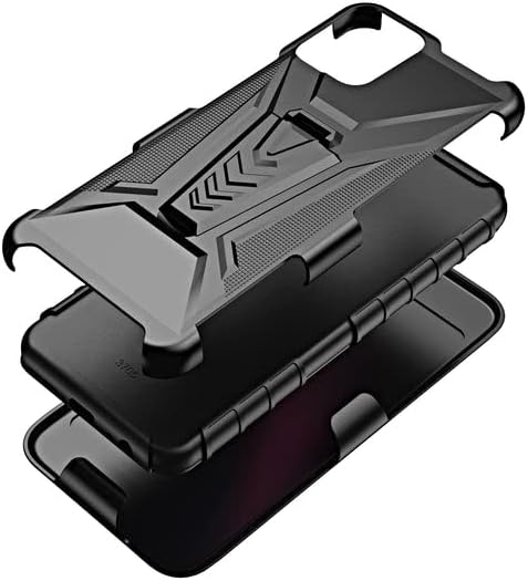 מארז אלחוטי של גלקסי עבור Tmobile Revvl 6 Pro 5G Case עם מגן מסך מזכוכית מזג כיסוי היברידי עם עמדת טלפון בקליפ קליפ נרתיק - שחור